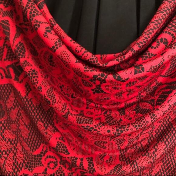 Dress Barn Red Black Floral Lace Beaded 3/4 Sleeve Scoop Neck Shirt Blouse Top - Picture 3 of 9